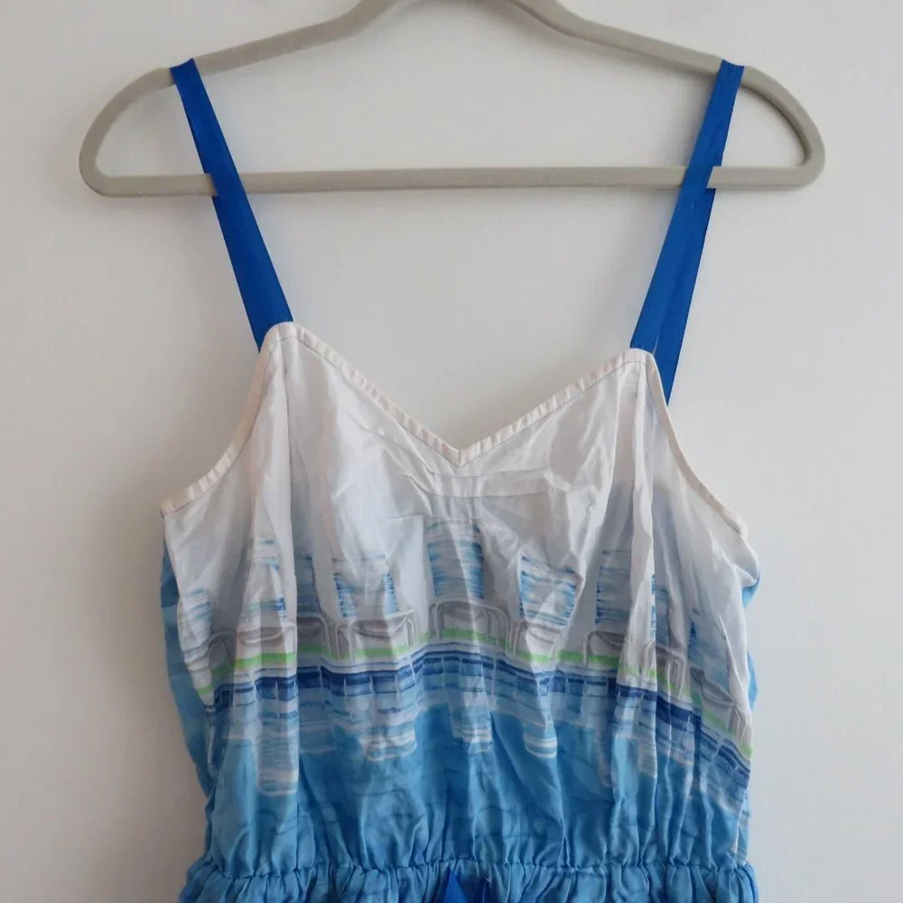 ANTHROPOLOGIE LILKA White Blue Swimming Pool Resort Cotton Dress Cover Up Small - Picture 3 of 13
